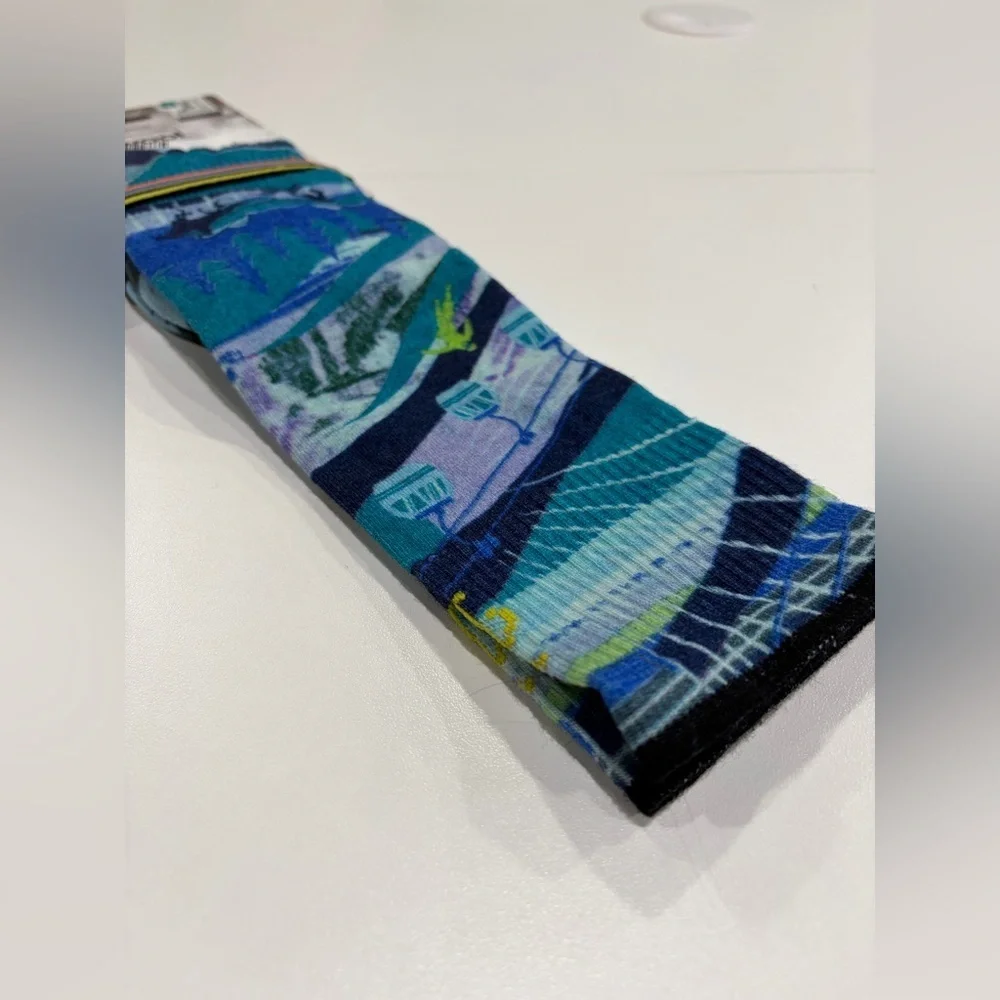 SmartWool Women's Small Ski Zero Cushion Town Print Socks Merino Wool NWT Blue
